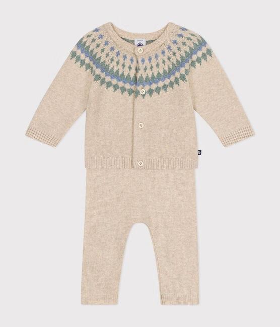Set 2 pezzi in maglia beige motivo azzurro A0AZJ 01 PETIT BATEAU 