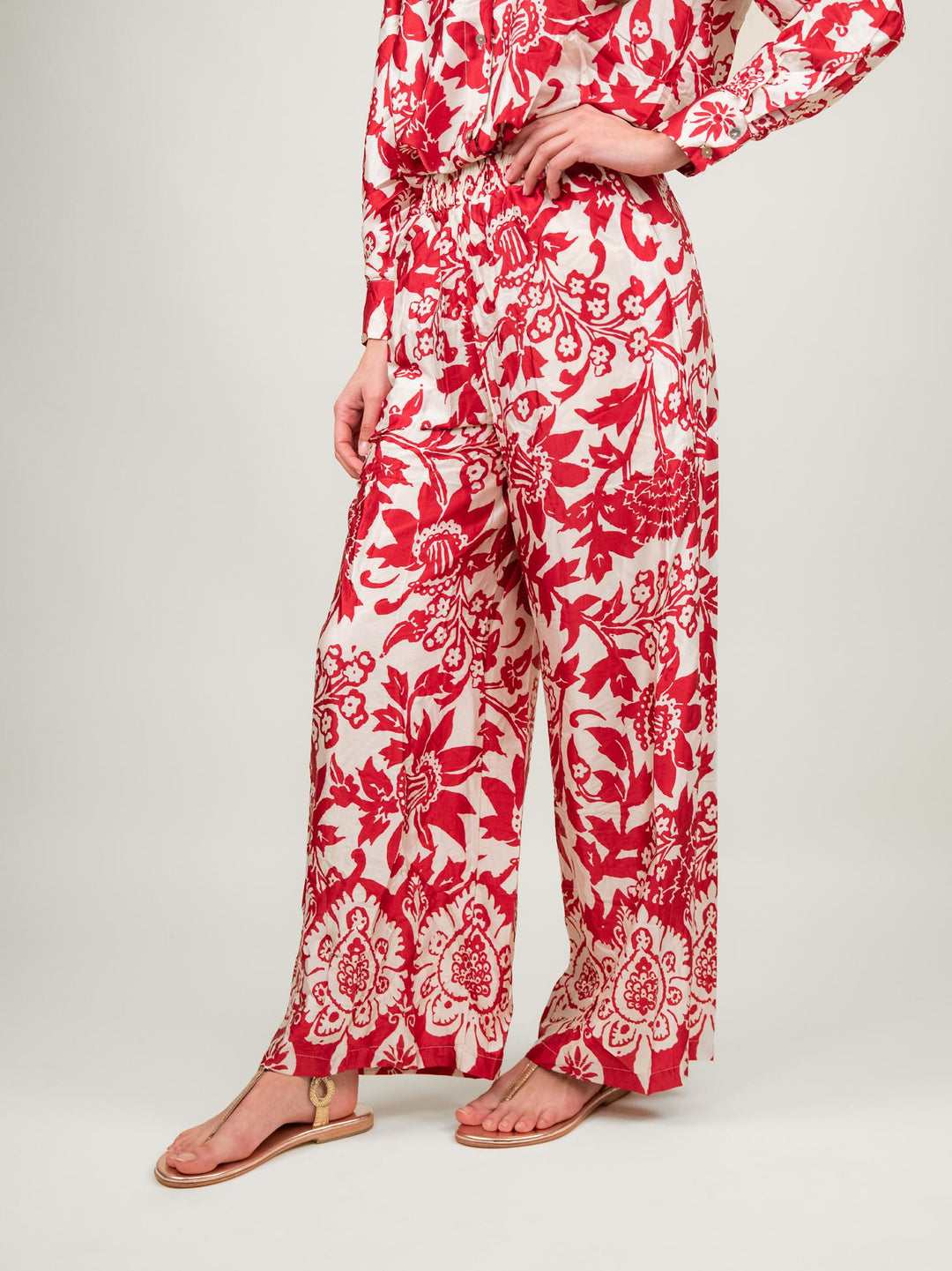 PANTALONE A PALAZZO FANTASIA ROSSO E BIANCO 9821 ROSSO ANDREA MORANDO 