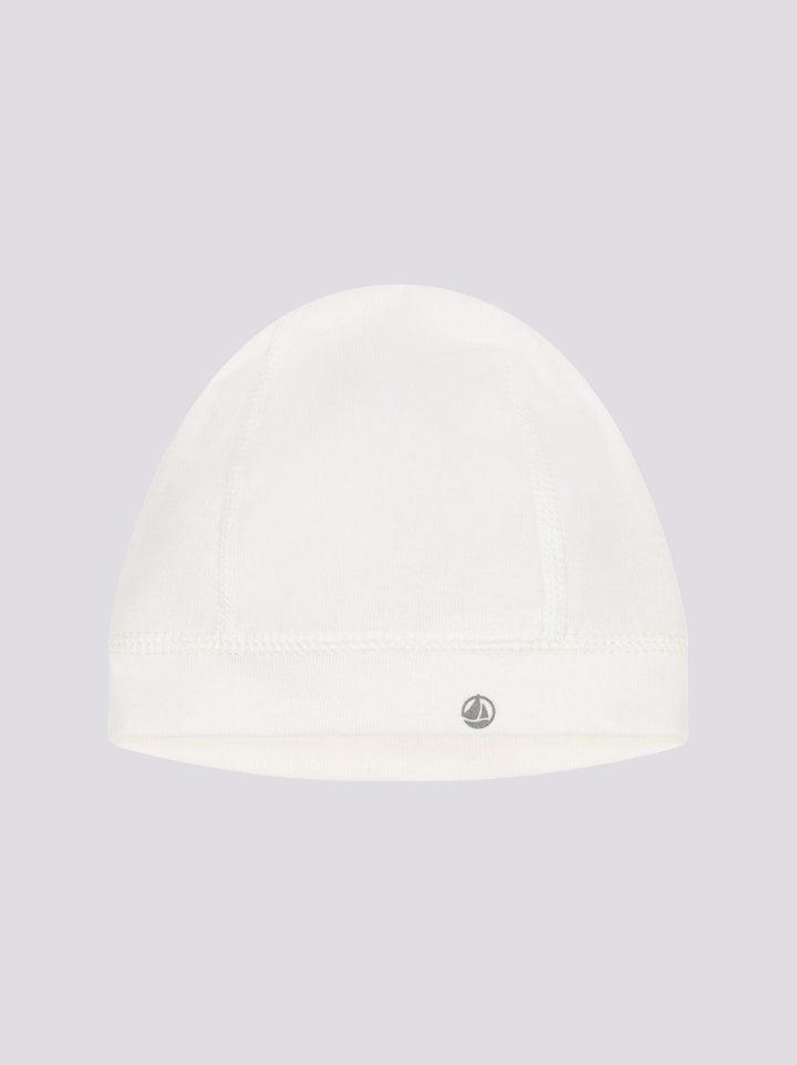 Cuffietta nascita in cotone con logo A09GG 01 PETIT BATEAU 