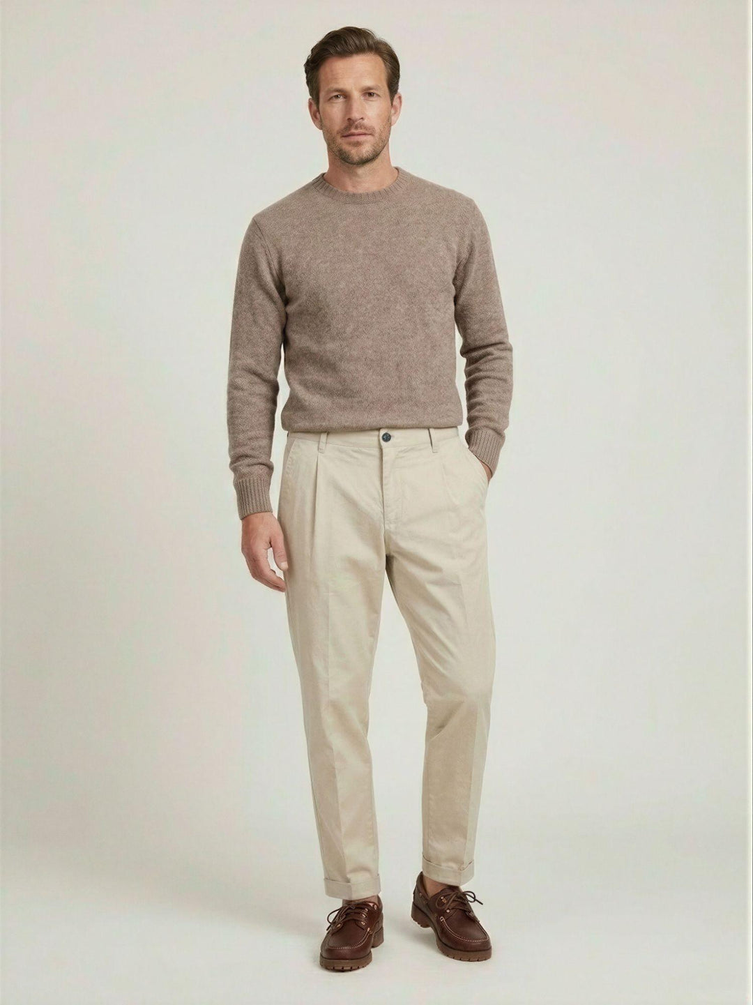 Pantalone con pinces in cotone beige 7676GB BEIGE ANDREA MORANDO 