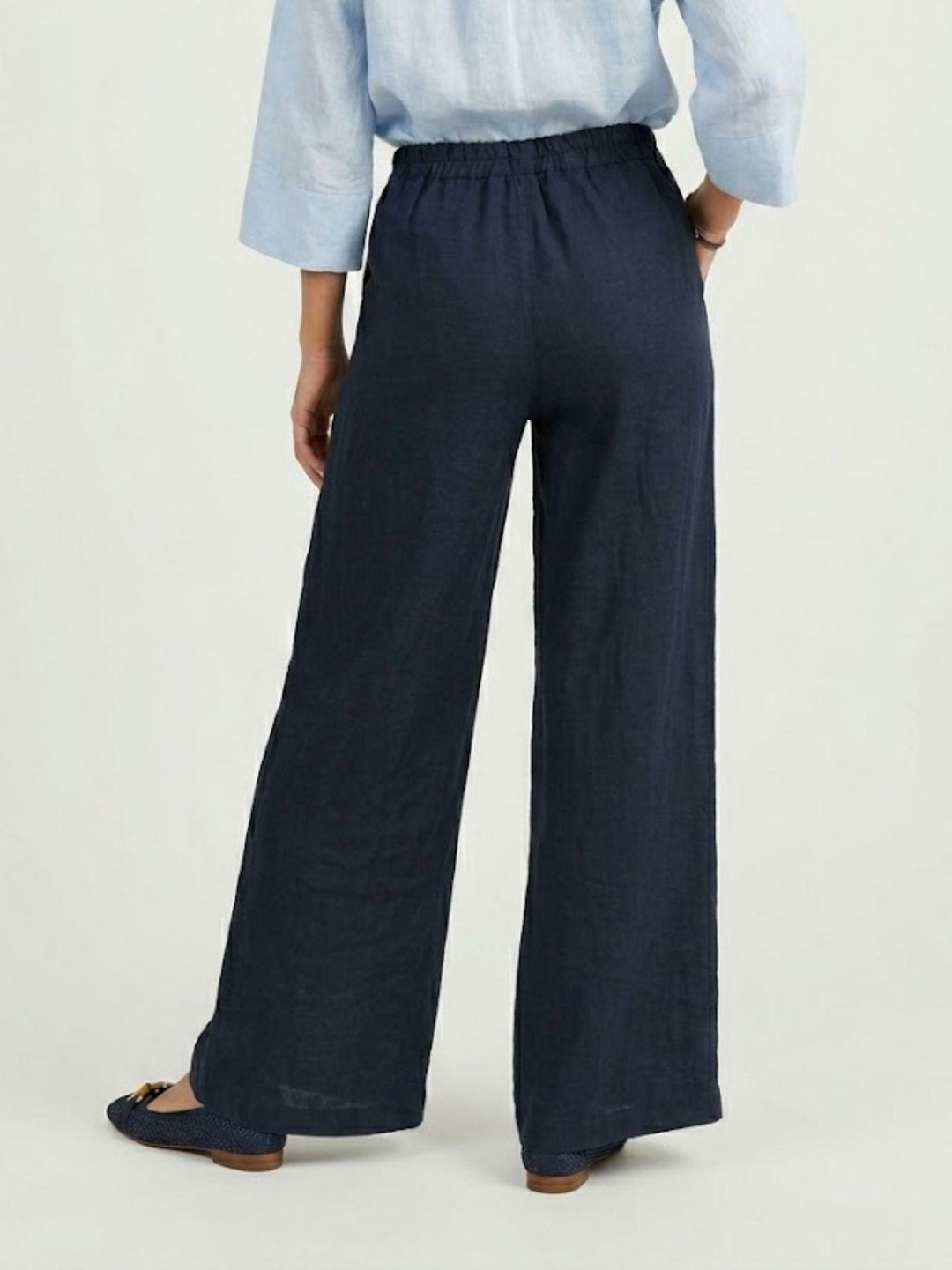 Pantalone wide leg in lino navy 6PT0527 BLU ANDREA MORANDO 