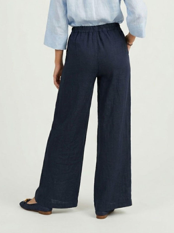 Pantalone wide leg in lino navy 6PT0527 BLU ANDREA MORANDO 