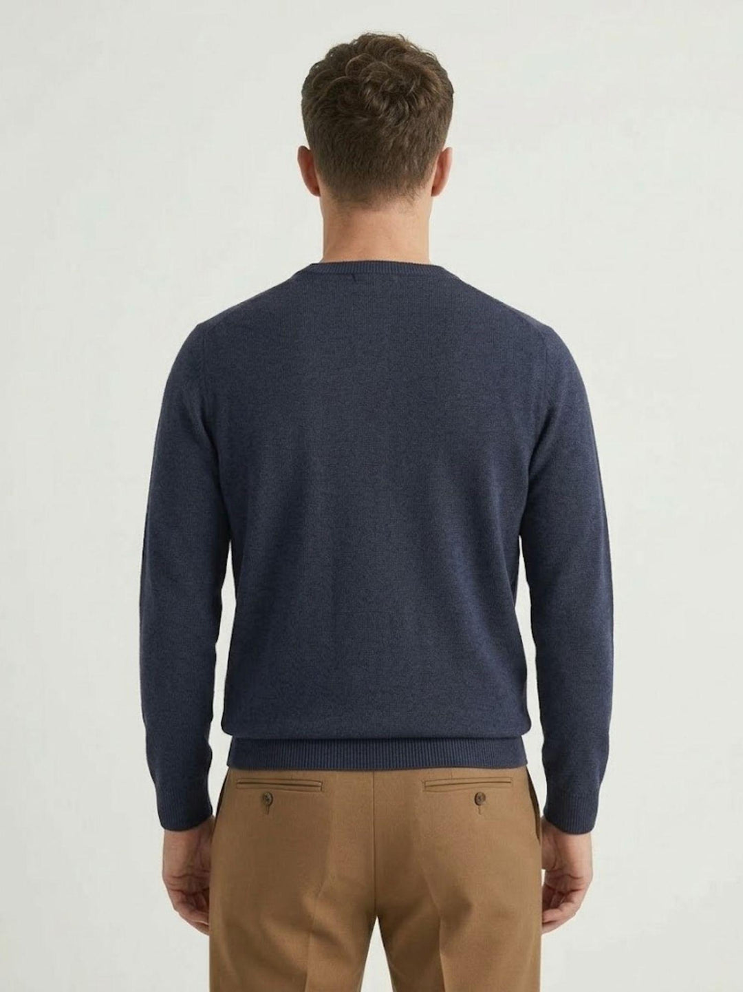 Maglia a V in cotone rasato blu navy 3851900 220 ANDREA MORANDO 