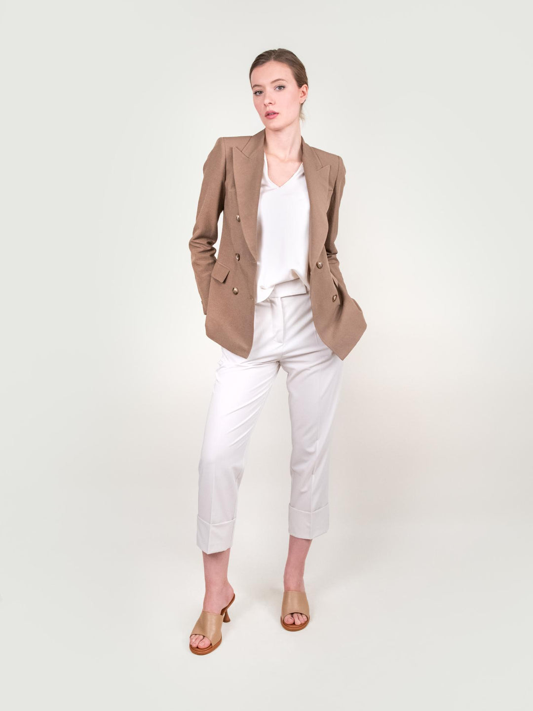 BLAZER DOPPIOPETTO IN MISTO LINO CAMMELLO 11387773 BISCOTTO ANDREA MORANDO 