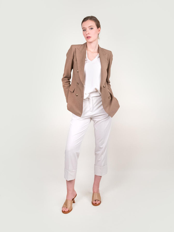 BLAZER DOPPIOPETTO IN MISTO LINO CAMMELLO 11387773 BISCOTTO ANDREA MORANDO 