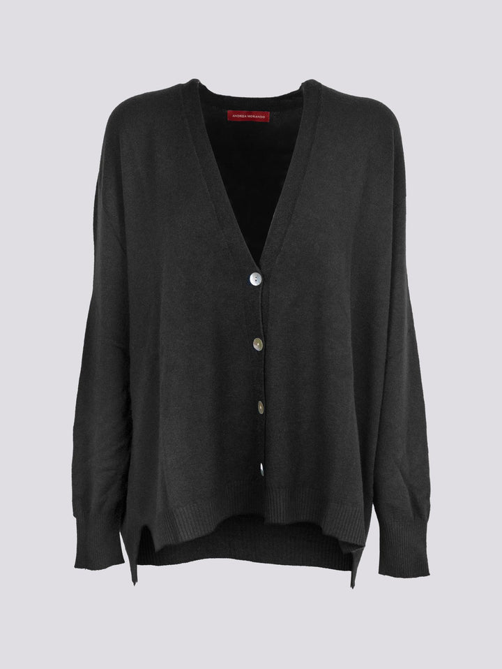 CARDIGAN OVER CON BOTTONI IN MADREPERLA NERO 0220/31 010 BIMOR 