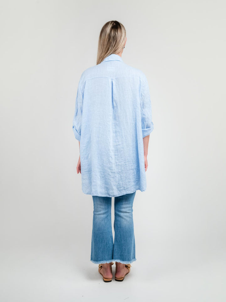 CAMICIA LUNGA IN LINO AZZURRO 4466 AZZURRO ANDREA MORANDO 