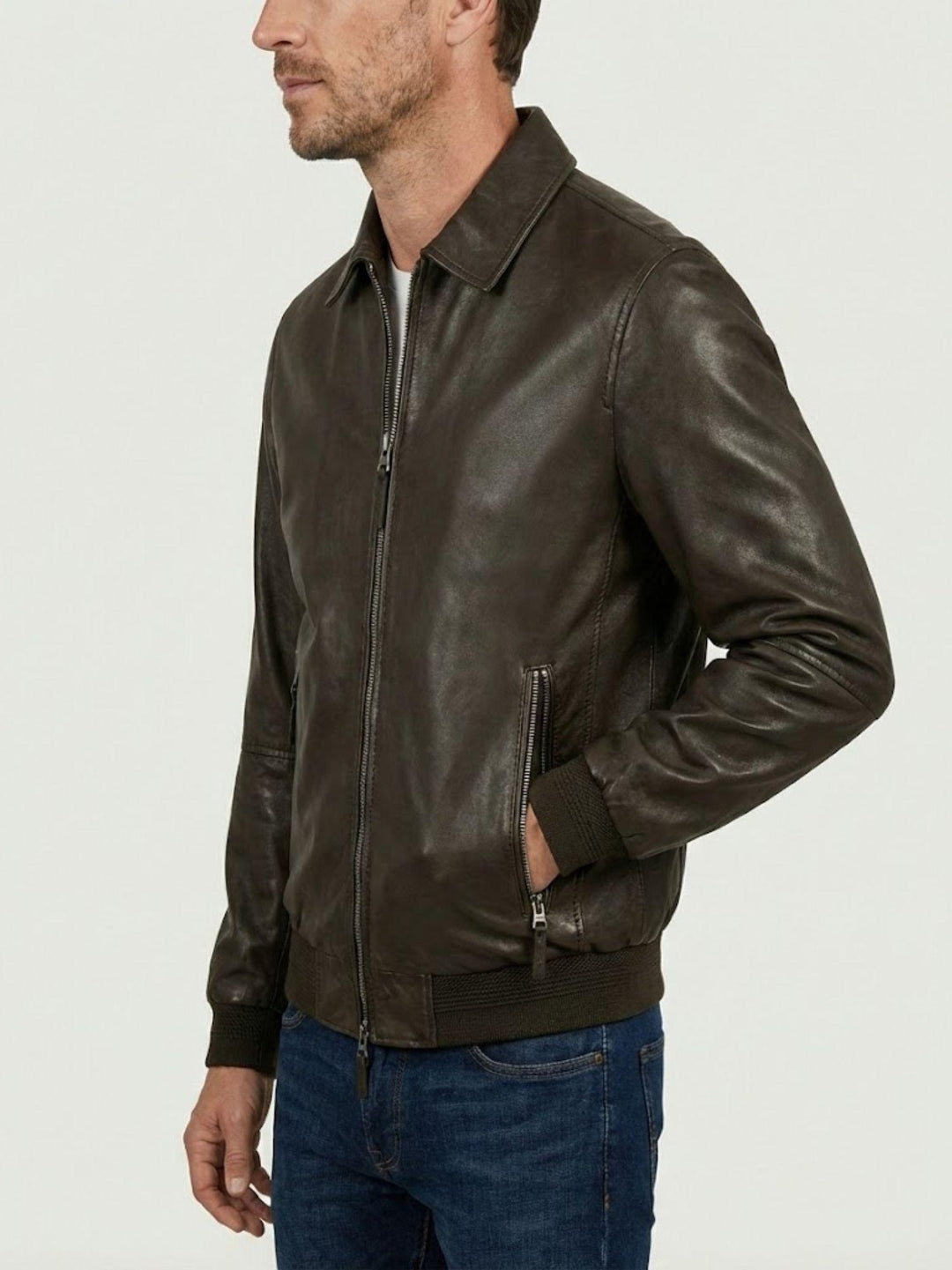 Bomber New Yorker in pelle marrone scuro NEW YORKER 06 JACK LEATHER 