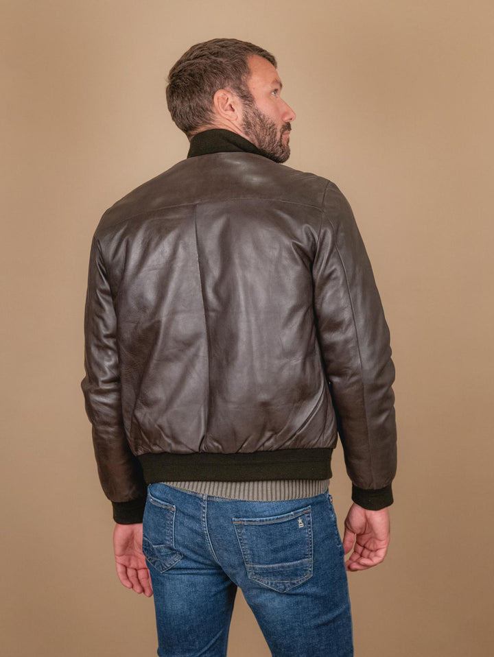 GIUBBOTTO IMBOTTITO IN PELLE NAPPA MARRONE DEREK SEAMLESS DEREK SEAMLESS 06 JACK LEATHER 