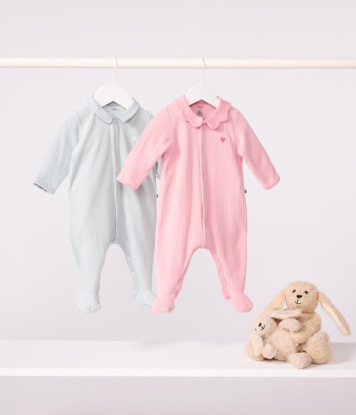 Pigiama con colletto in ciniglia tinta unita neonato A0DQR 01 PETIT BATEAU 