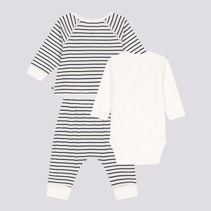 COMPLETO CON 3 PEZZI A RIGHE PER BEBÈ A084V 01 PETIT BATEAU 