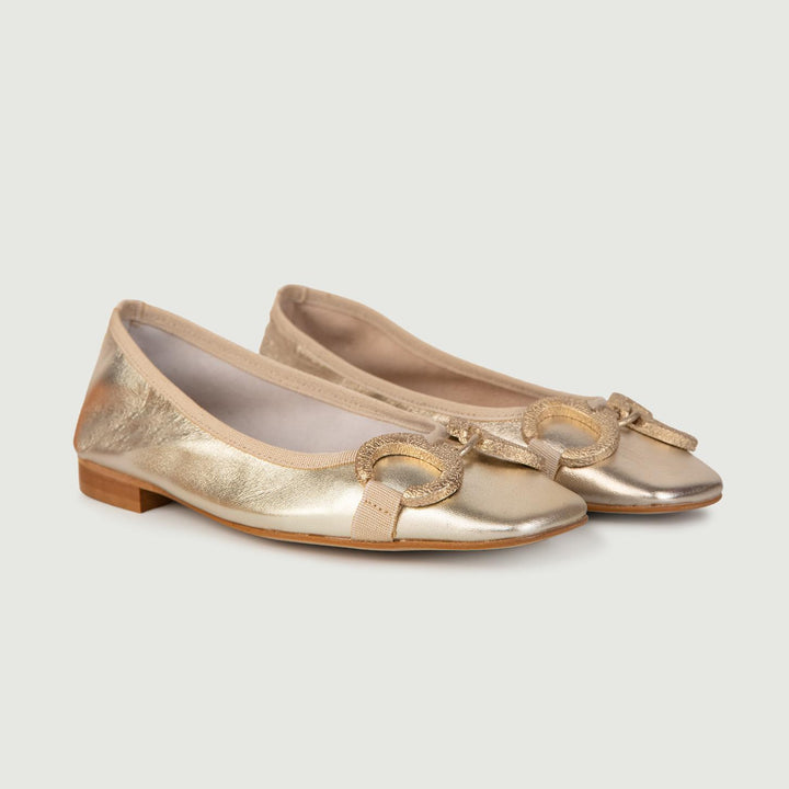 BALLERINE IN NAPPA METALLIZZATA ORO CON DETTAGLIO IN METALLO 4875NAPPA PLATINO ANDREA MORANDO 