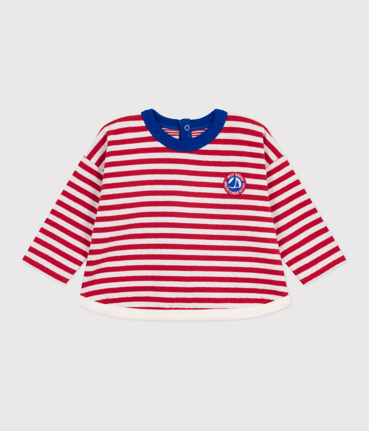 T-shirt a maniche lunghe in cotone a righe neonato A0EH4 01 PETIT BATEAU 