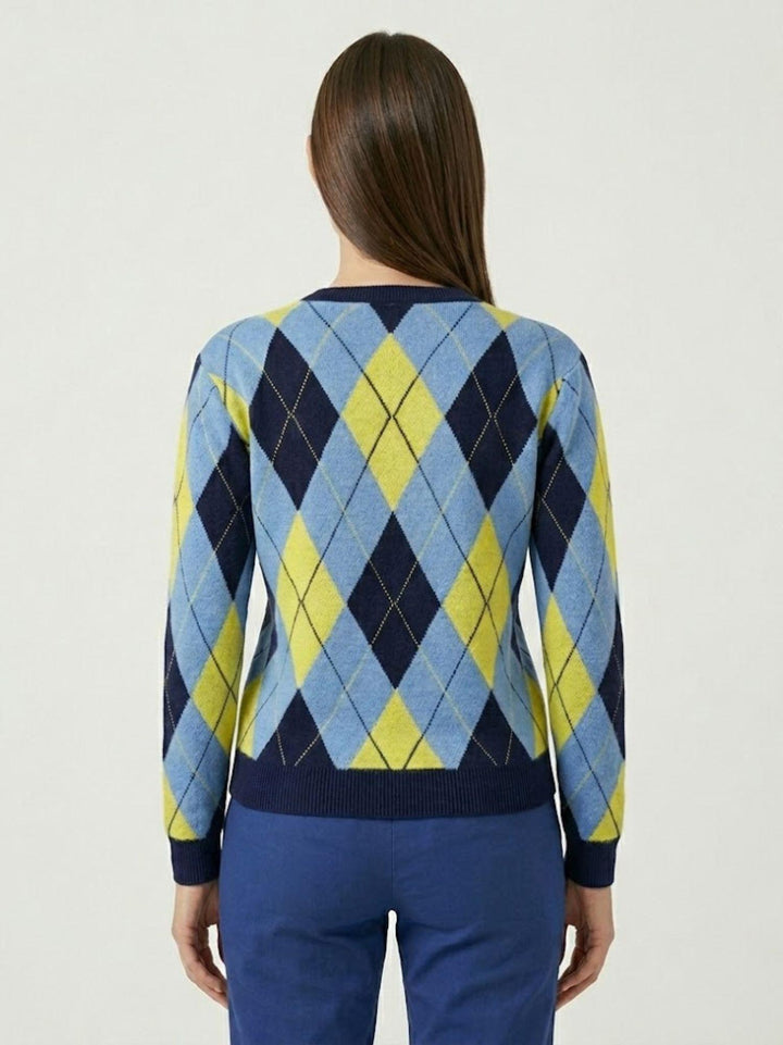 Maglione a rombi navy, azzurro e giallo 26140 BLU/AZZURRO ANDREA MORANDO 
