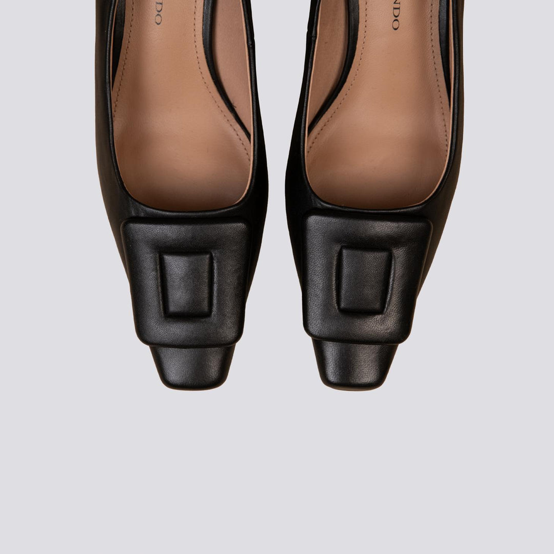DECOLLETE CON APPLICAZIONE FRONTALE IN PELLE NERA 610Z10VK NEGRO ANDREA MORANDO 