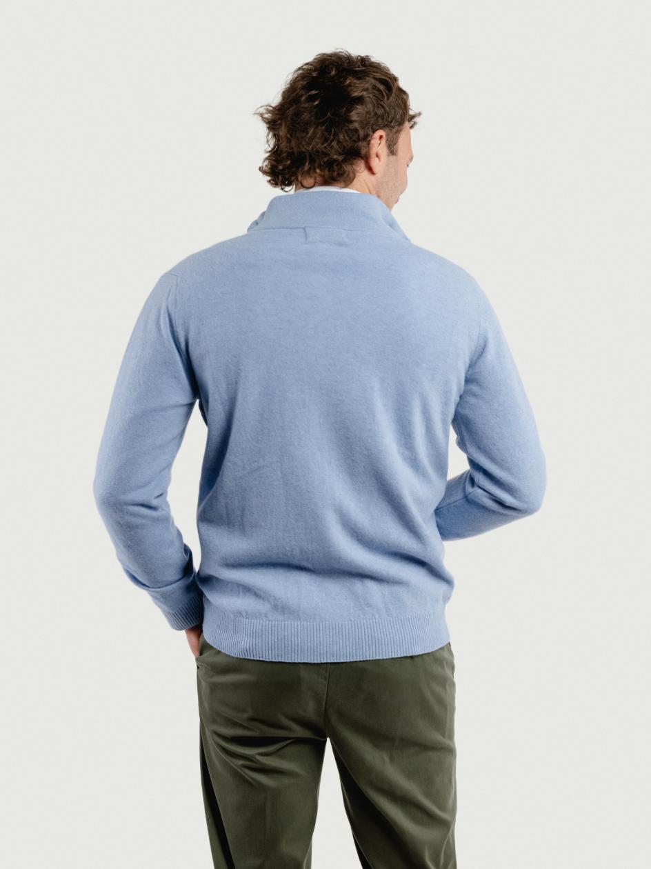 CARDIGAN LUPETTO IN LANA MERINO E CASHMERE AZZURRO LUPETTO BOTT 730 ANDREA MORANDO 