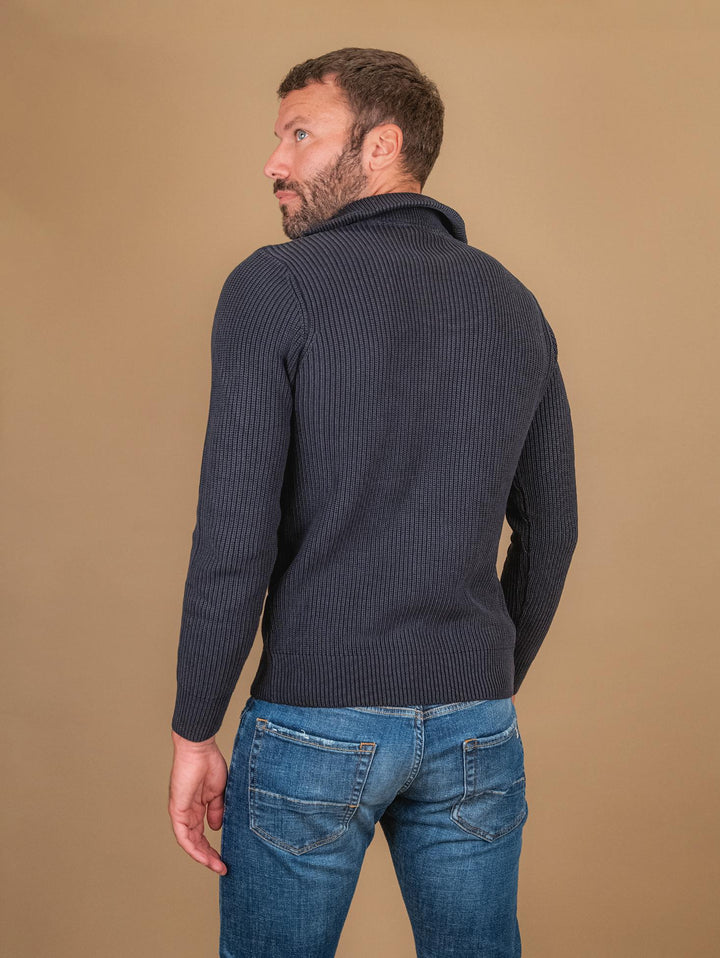Maglia in cotone blu a costine con chiusura zip 8252223 283 ANDREA MORANDO 