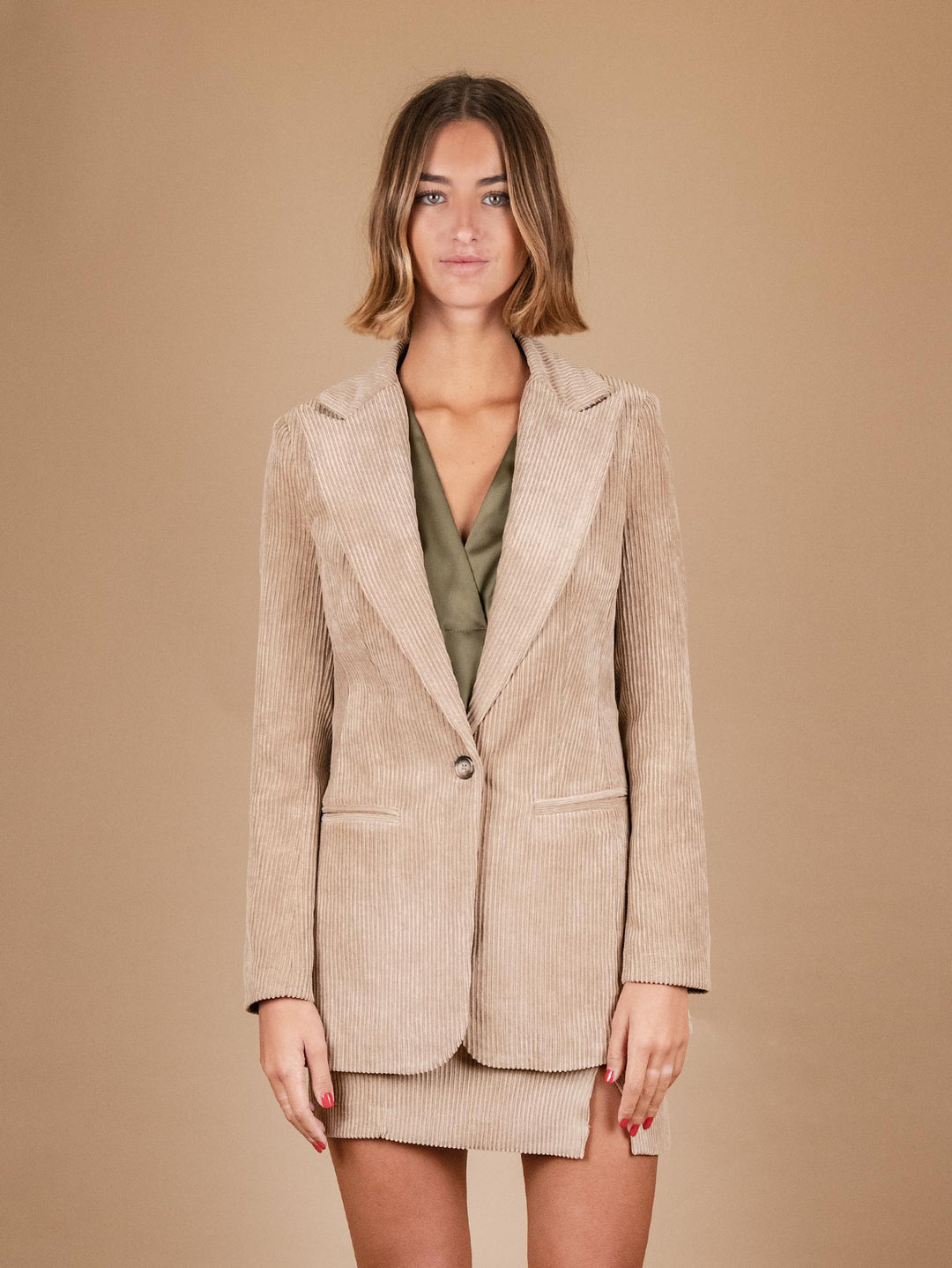 BLAZER MONOPETTO IN VELLUTO A COSTE CAMMELLO G1A5455 BEIGE ANDREA MORANDO 
