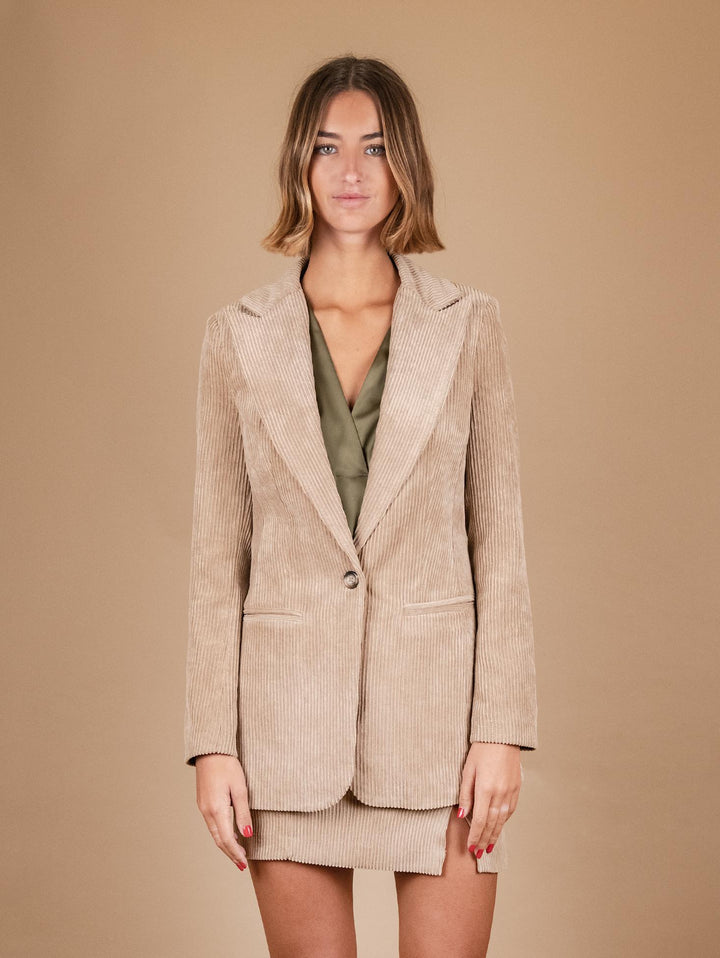BLAZER MONOPETTO IN VELLUTO A COSTE CAMMELLO G1A5455 BEIGE ANDREA MORANDO 