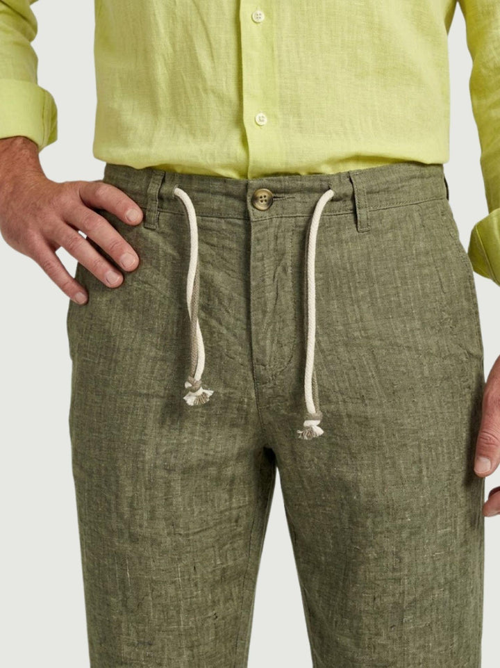 Pantalone in cotone con coulisse fiammato verde militare PTN00622 ARMY ANDREA MORANDO 