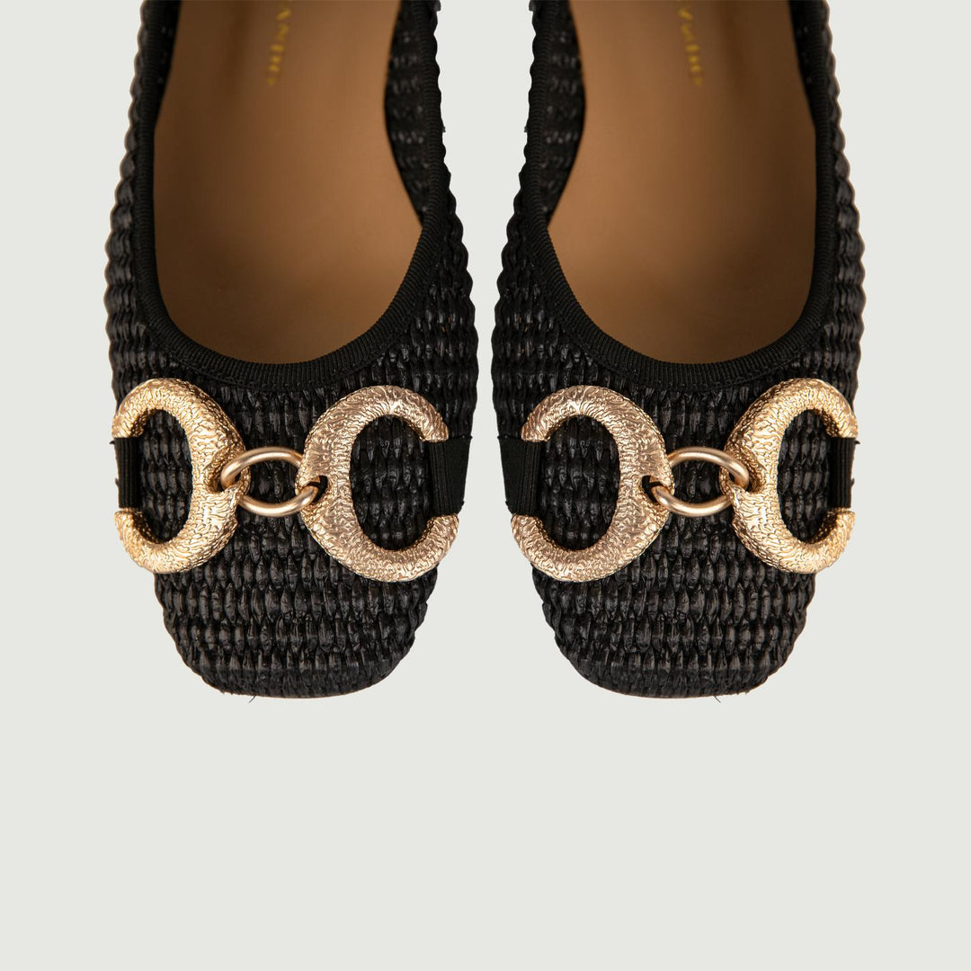BALLERINE IN RAFIA NERA CON DETTAGLIO IN METALLO 4875RAFIA NERO ANDREA MORANDO 