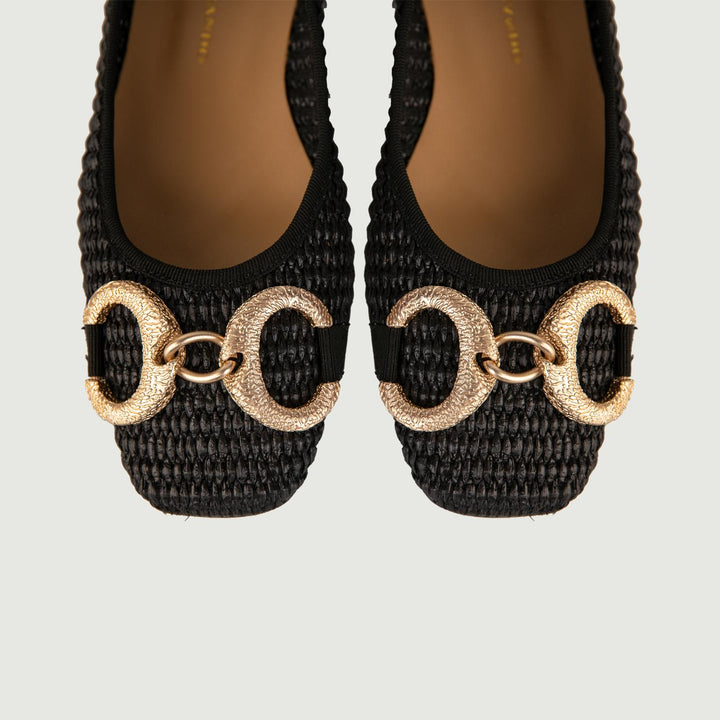 BALLERINE IN RAFIA NERA CON DETTAGLIO IN METALLO 4875RAFIA NERO ANDREA MORANDO 