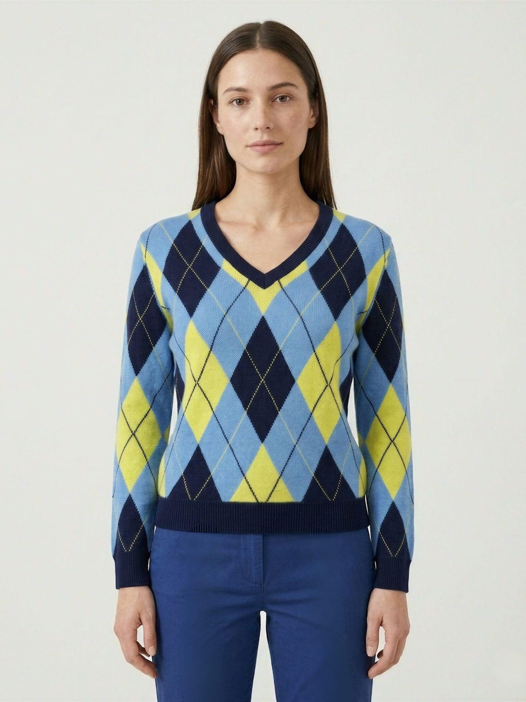 Maglione a rombi navy, azzurro e giallo 26140 BLU/AZZURRO ANDREA MORANDO 
