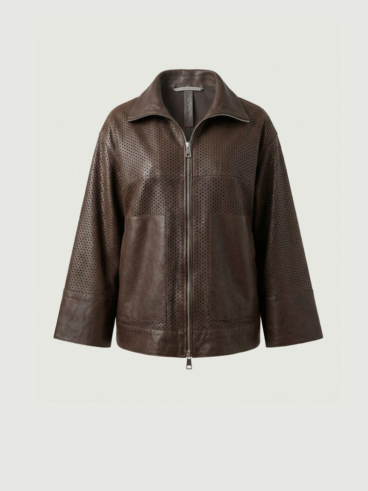Giacca Giglio in pelle traforata marrone scuro GIPE 06 JACK LEATHER 