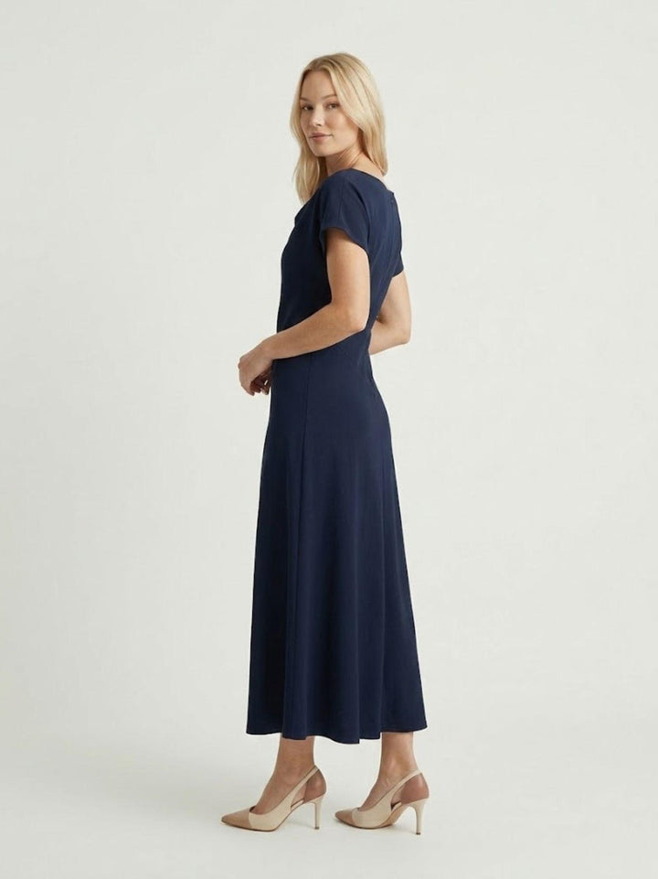 Abito lungo con scollo drappeggiato blu 4562 847 ANDREA MORANDO 