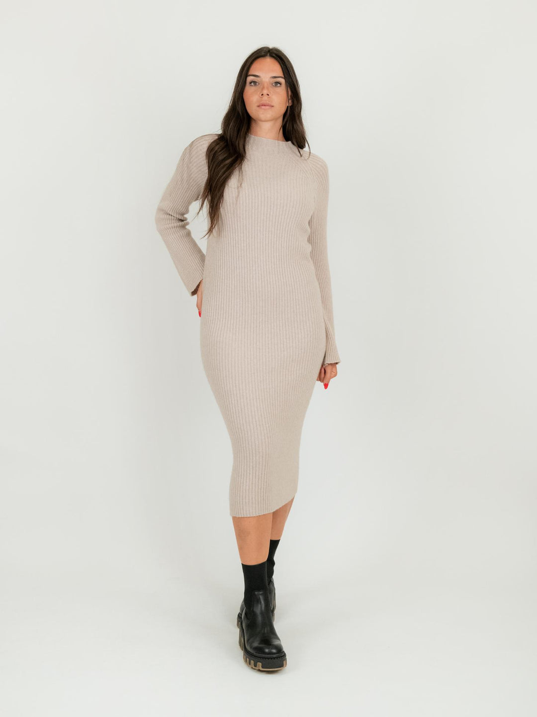 ABITO MIDI IN MAGLIA BEIGE 0370/222 0082 BIMOR 