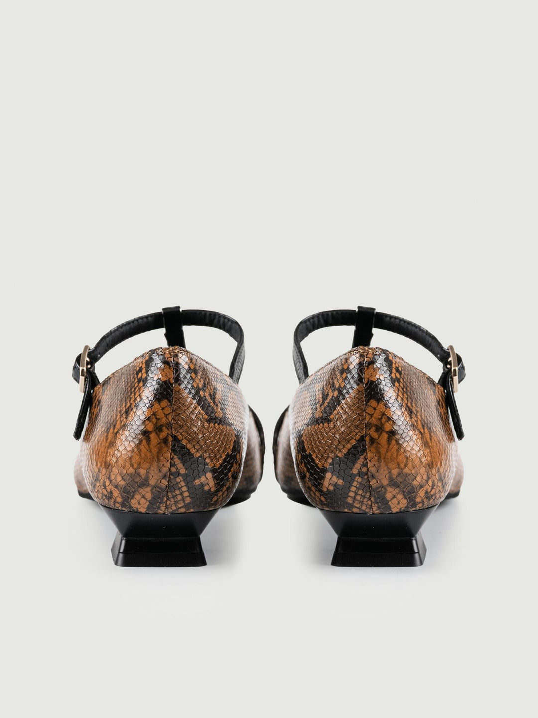 BALLERINA IN PELLE STAMPA PITONE  CON CINTURINO 5526 CUOIO LODI 