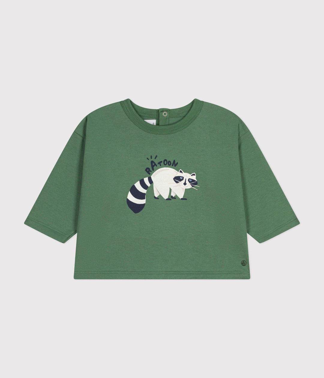 T-shirt verde con stampa procione a maniche lunghe A0BPI 04 PETIT BATEAU 
