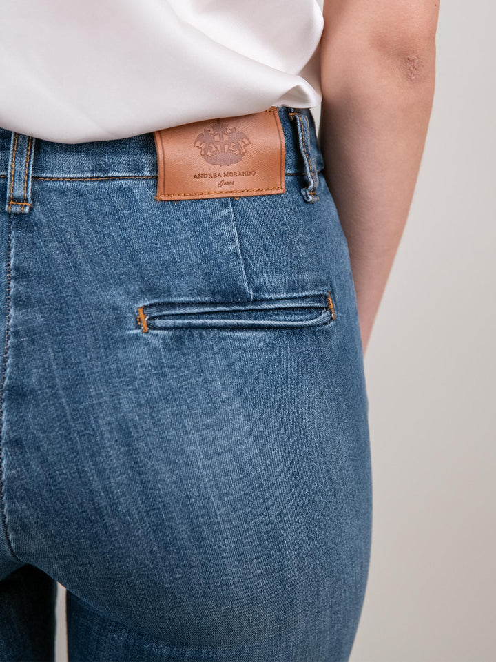 JEANS A ZAMPA CON TASCA A FILO IN DENIM SCURO 8748CAR CRE ANDREA MORANDO 
