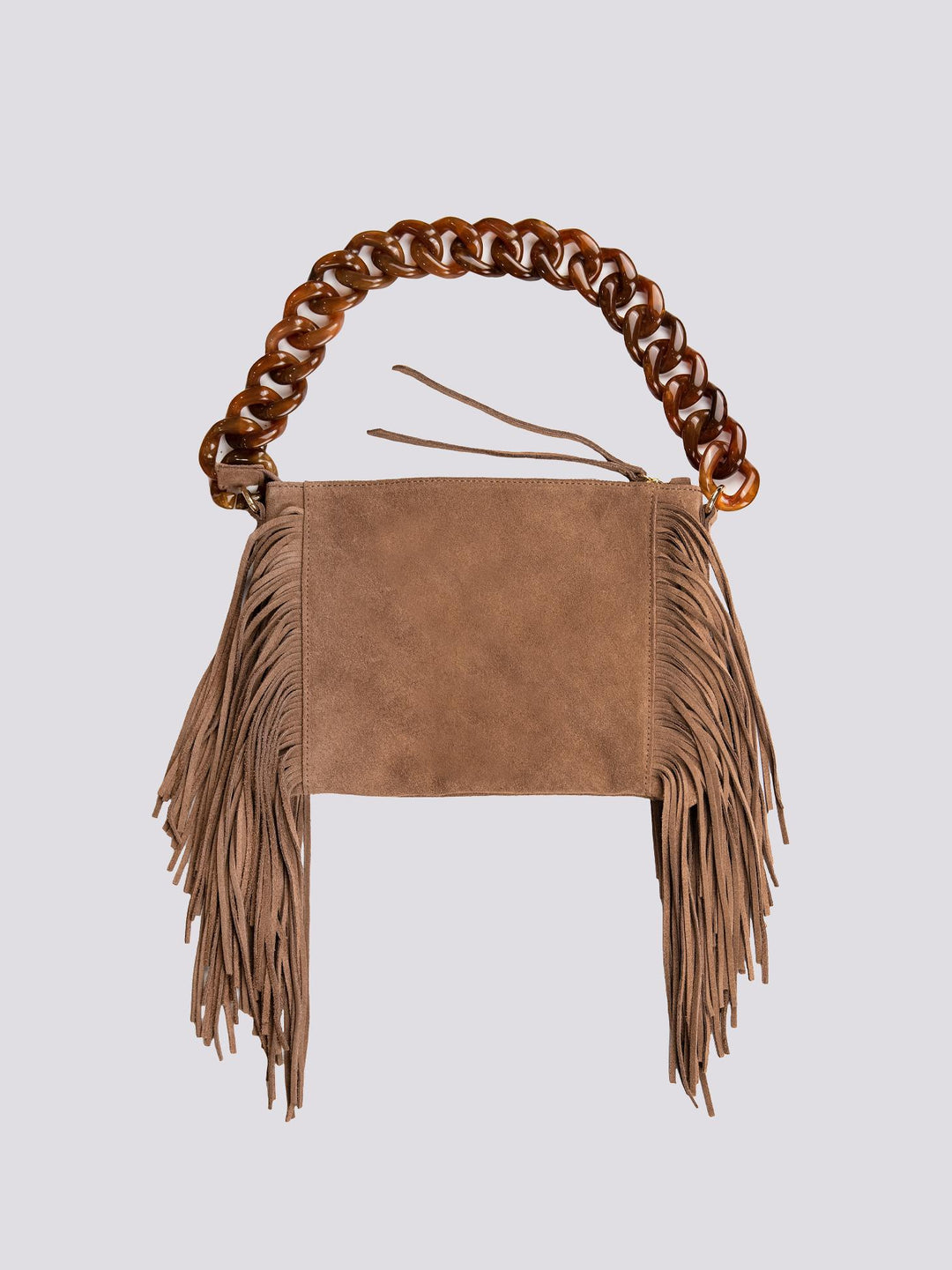 BORSA A TRACOLLA IN CAMOSCIO BEIGE CON FRANGE "FLAPPY" FLAPPY TAUPE BIMOR 