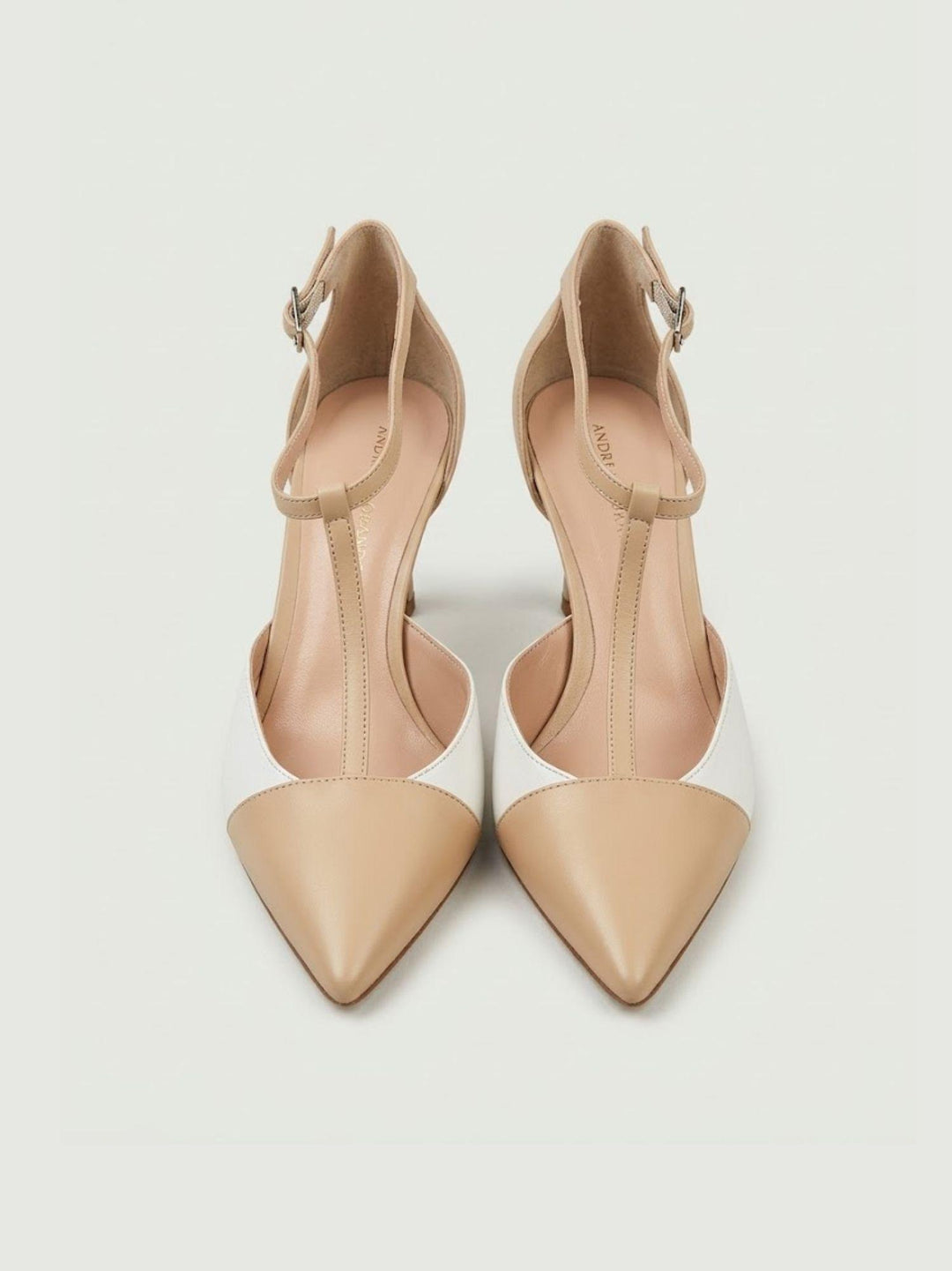 Décolleté T-Bar in pelle bianca e beige S256 SKIN ANDREA MORANDO 