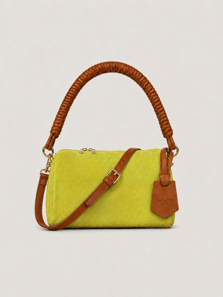 Borsa a spalla Mini Cube in pelle scamosciata lime MINI CUBE LIME BIMOR 