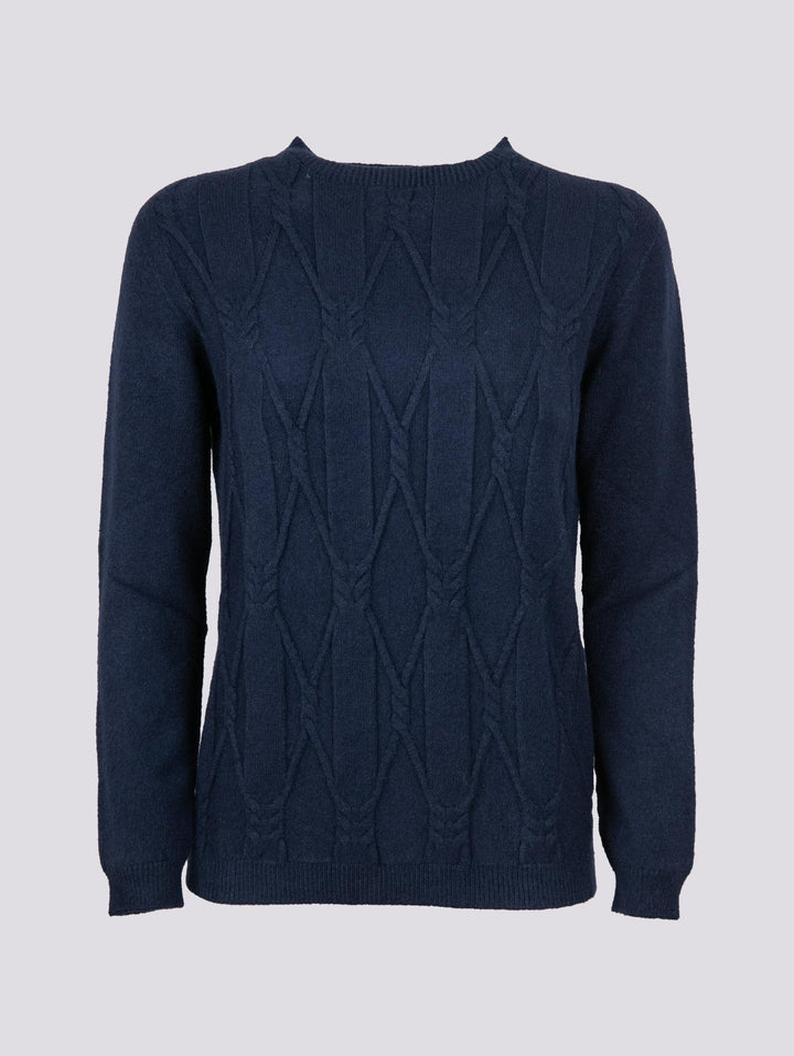 MAGLIA GIROCOLLO  CON MAXI INTRECCIO FRONTALE BLU 0170/09 0115 BIMOR 