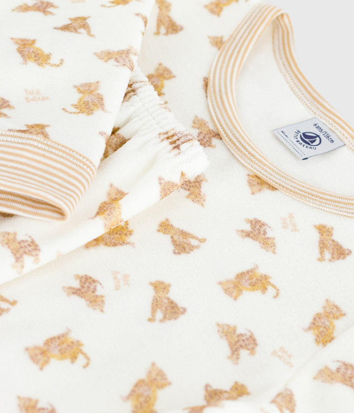 Pigiama in ciniglia con leopardi stampati bambino A0EAG 01 PETIT BATEAU 