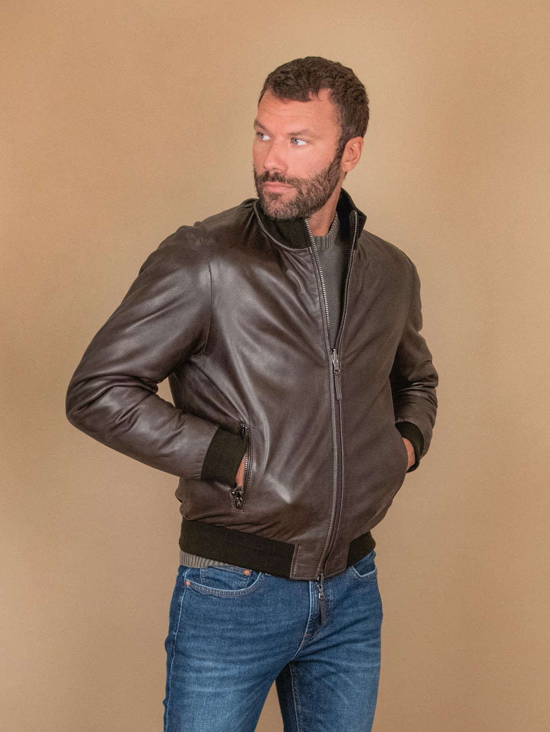 GIUBBOTTO IMBOTTITO IN PELLE NAPPA MARRONE DEREK SEAMLESS DEREK SEAMLESS 06 JACK LEATHER 