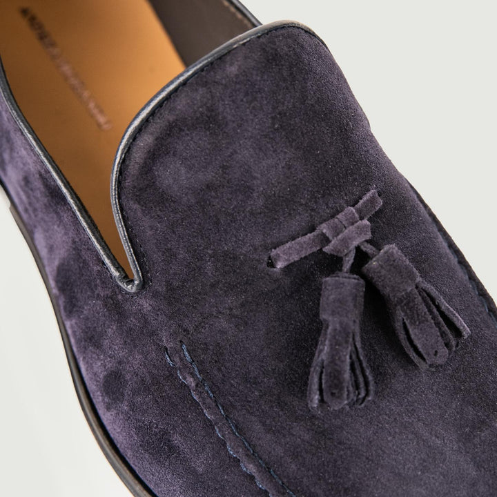 MOCASSINO SCAMOSCIATO BLU CON NAPPINE 6486 CASHEMIRE ANDREA MORANDO 