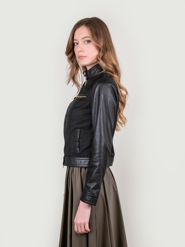 GIUBBOTTO MODELLO BIKER IN PELLE E NYLON NERO TRINIDAD 20 JACK LEATHER 