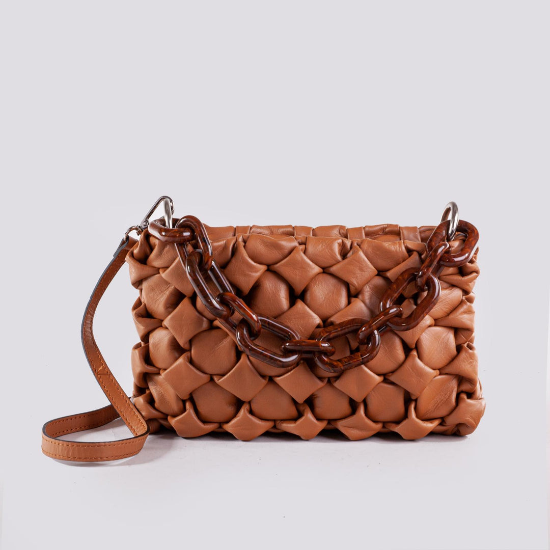 BORSA "CURLY " IN PELLE INTRECCIATA BISCOTTO CURLY CUOIO BIMOR 