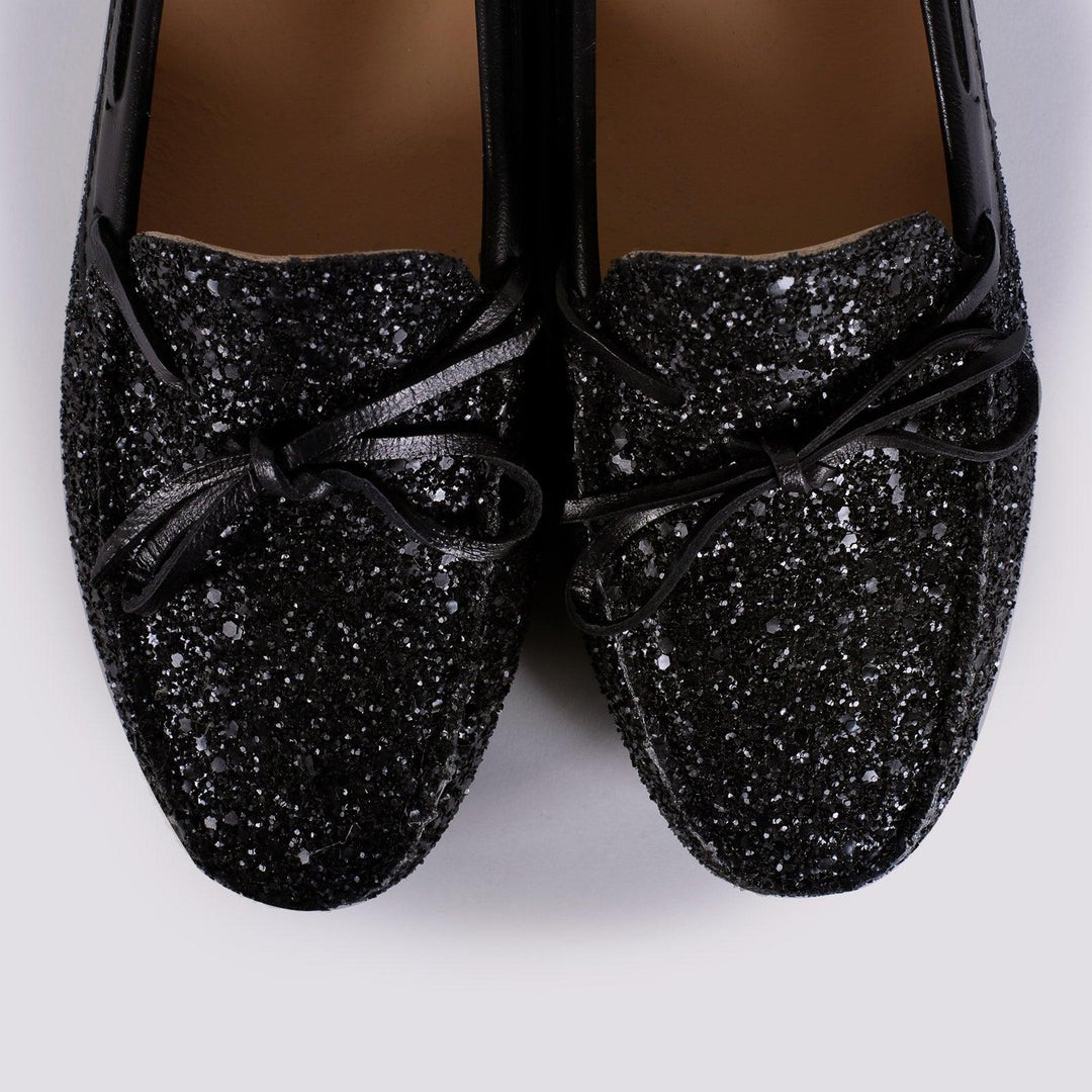 MOCASSINO CON GOMMINI IN GLITTER 1003/GLITTER NERO ANDREA MORANDO 