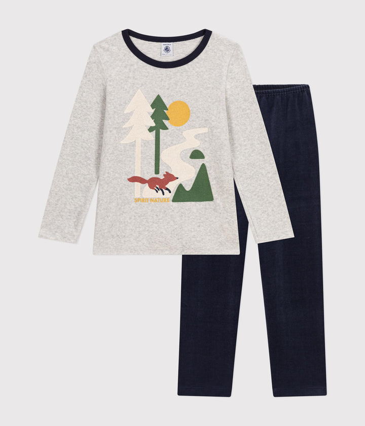Pigiama in velluto tinta unita con fantasia montagna A0BHD 01 PETIT BATEAU 