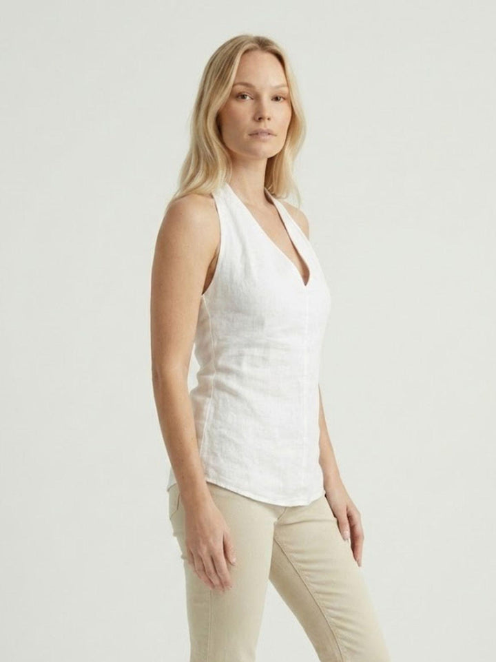 Top con scollo a V in lino bianco 6TS0527 WHITE ANDREA MORANDO 