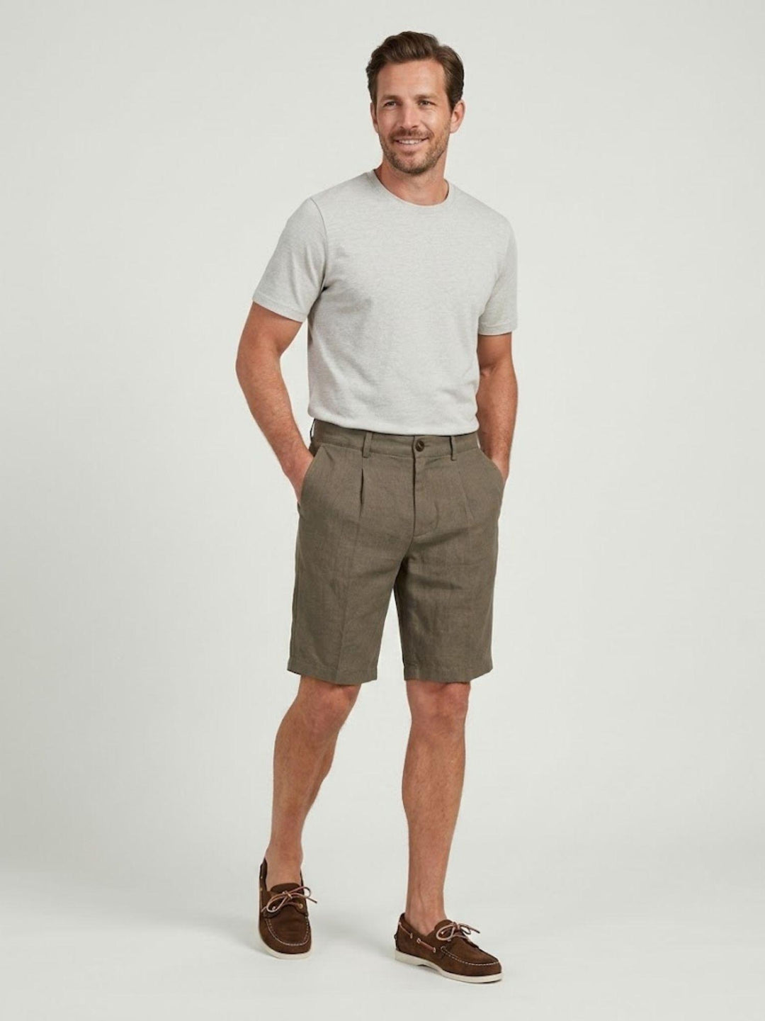 Bermuda in misto lino verde militare BU26S48BEPA843PD 301 ANDREA MORANDO 