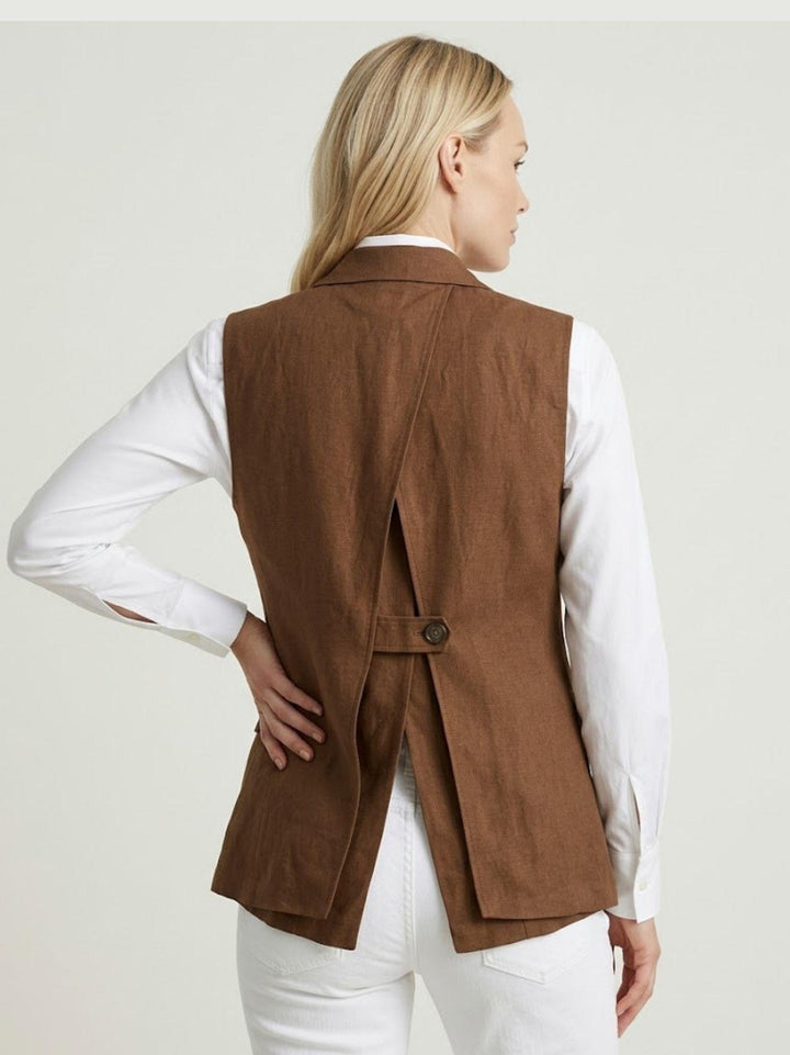 Gilet lungo in lino tabacco 4497 Tabacco ANDREA MORANDO 