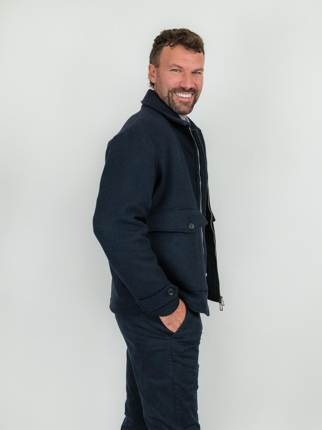 GIACCA IN LANA BLU CON ZIP F2W4J013M DARK BLUE ANDREA MORANDO 