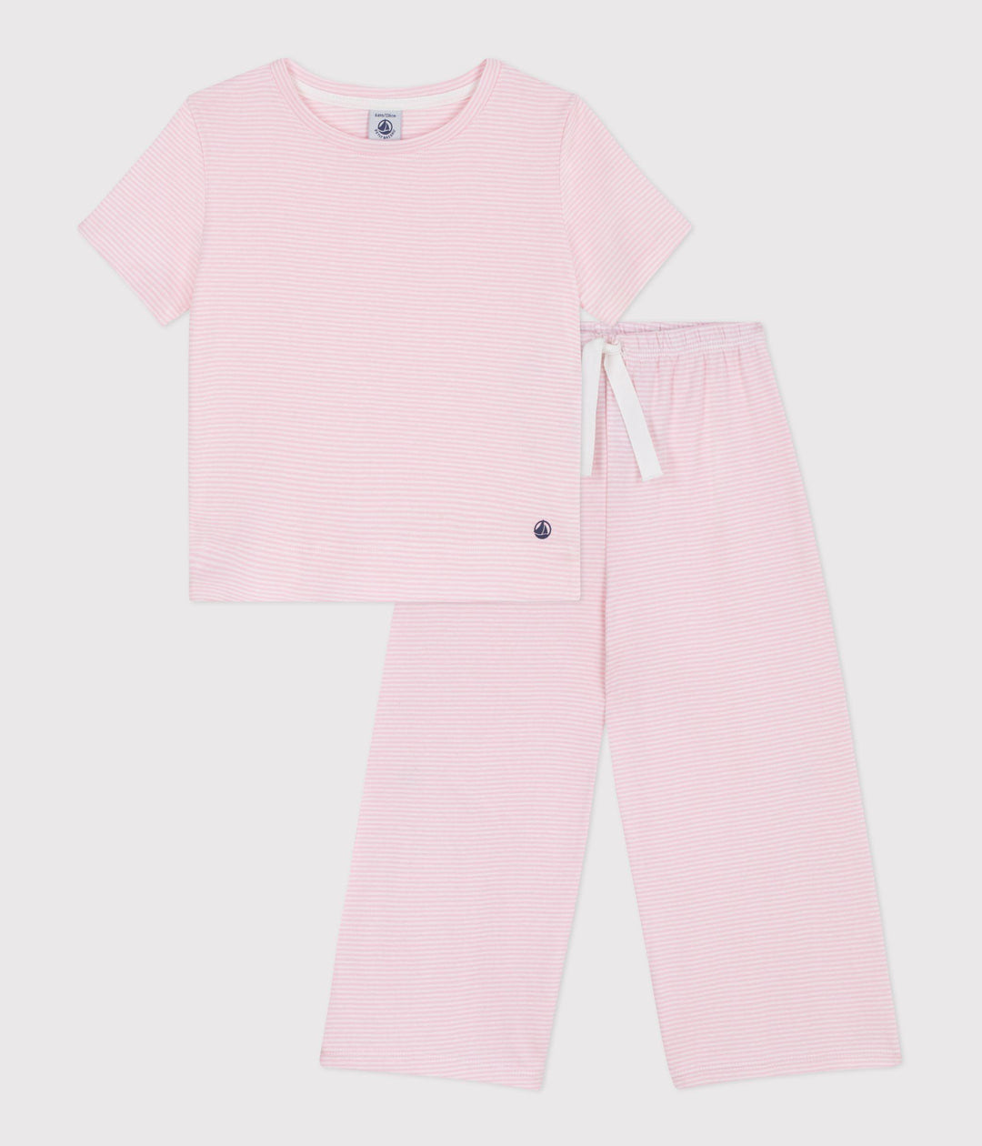 Pigiama millerighe bianco e rosa A0F6I 01 PETIT BATEAU 