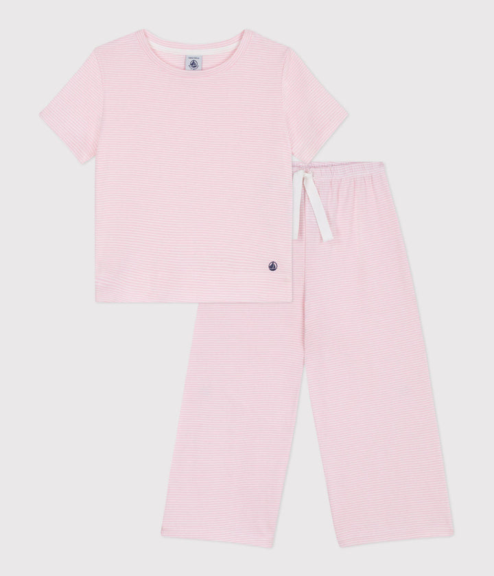 Pigiama millerighe bianco e rosa A0F6I 01 PETIT BATEAU 